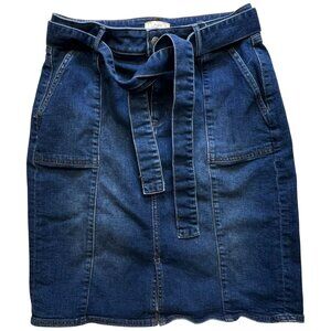 Loft Outlet Women's Tie Waist Jean Skirt Stretch Denim Size 8 Blue Medium Wash